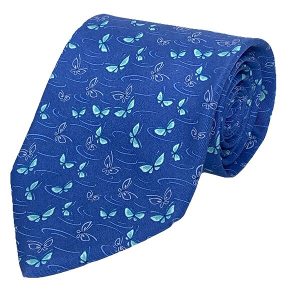 Salvatore Ferragamo Other - SALVADORE FERRAGAMO Tie 100% Silk 58” x 3-5/8” Blue Butterflies on Blue EUC
